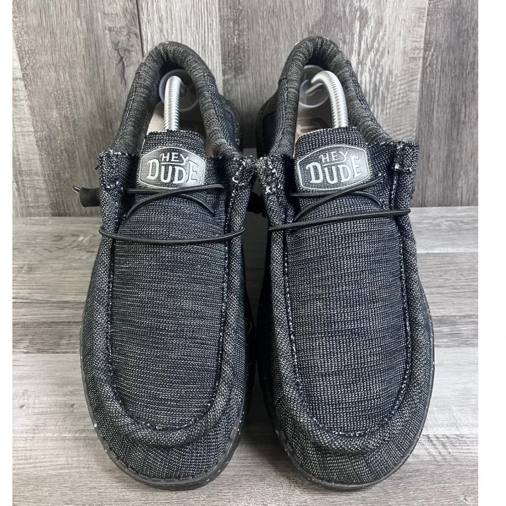 Hey Dude Wally Stretch Poly Midnight Bunker Mens 10 Black Grey Loafers 40024-0XK